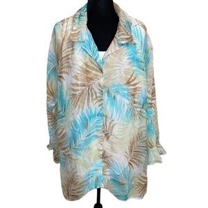 Alfred Dunner Women's Hawaiian
Print Blouse 3/4 Sleeve Button-Up Top